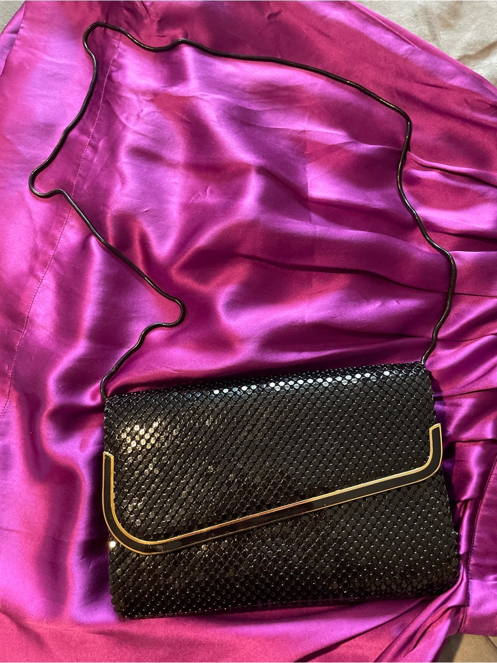 Black Sequined Evening Clutch with Gold Trim